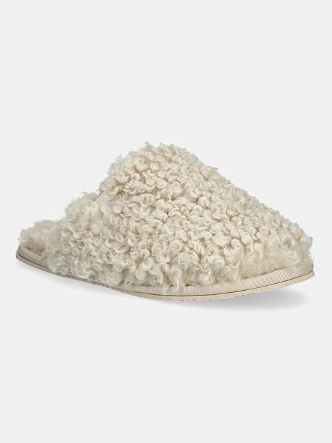 Calvin Klein kapcie CLOSE SLIPPER FUR kolor beżowy YW0YW01975 - zdjęcie produktu nr 1