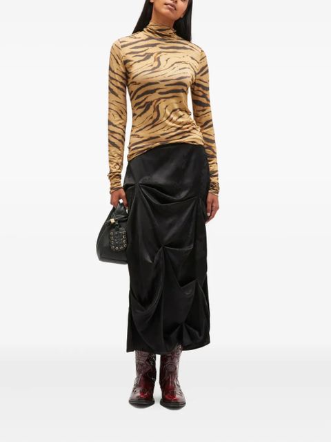 GANNI floral-pattern draped mini skirt - Black