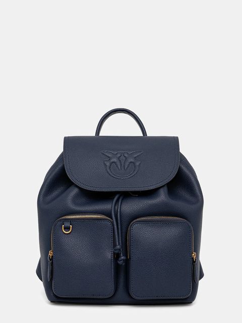 Pinko plecak skórzany damski kolor niebieski mały z aplikacją 104351 A29Q - zdjęcie produktu nr 1