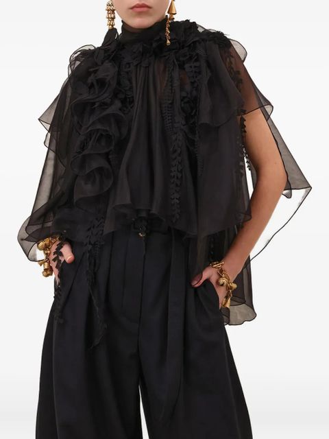 ZIMMERMANN floral-embellished ruffled blouse - Black