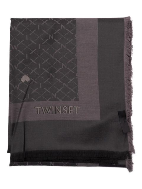 TWINSET monogram frayed scarf - Black - zdjęcie produktu nr 1