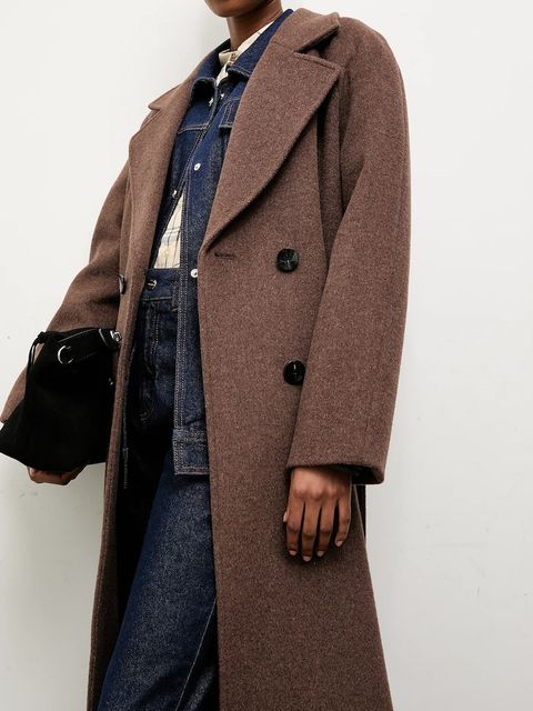 Answear.LAB płaszcz wełniany kolor brązowy przejściowy dwurzędowy