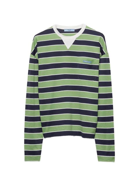 Prada long-sleeved bayadere striped cotton T-shirt - Green - zdjęcie produktu nr 1