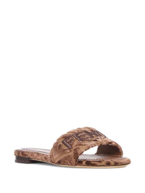 FENDI Sunshine logo-embroidered velvet flat sandals - Brown - zdjęcie produktu nr 2