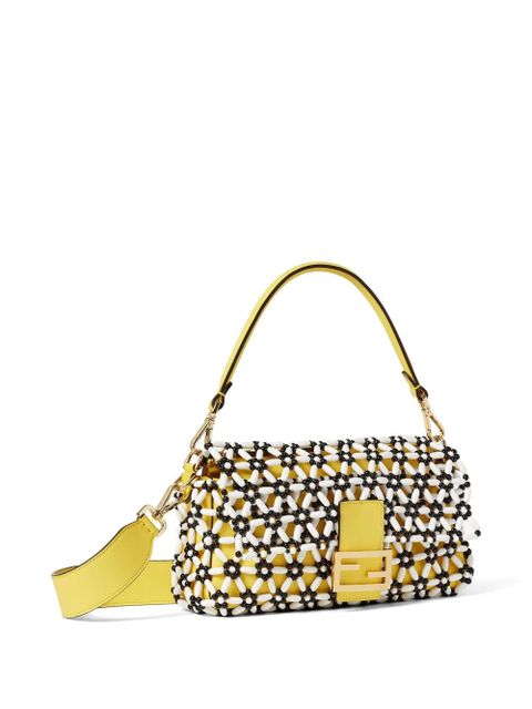 FENDI Baguette beaded-flowers shoulder bag - Yellow