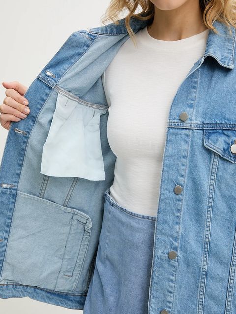 Answear.LAB kurtka jeansowa bawełniana kolor niebieski przejściowa oversize