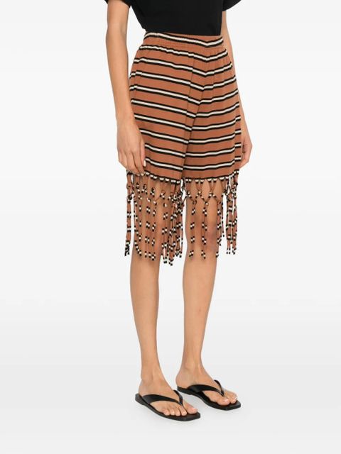 Nanushka Analu fringed striped shorts - Brown