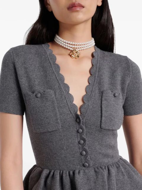 Self-Portrait button scalloped midi dress - Grey