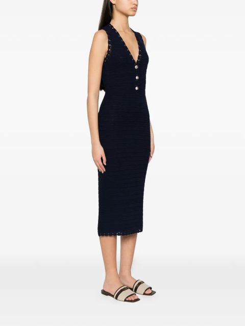TWINSET crochet-knit button-detail midi dress - Blue
