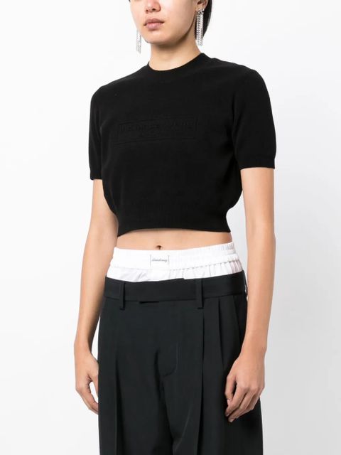 Alexander Wang logo-embossed cropped knitted top - Black
