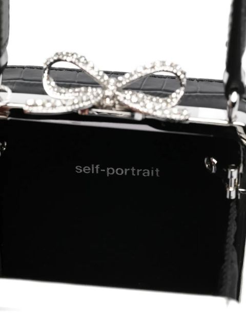 Self-Portrait bow-detail top-handle mini bag - Black