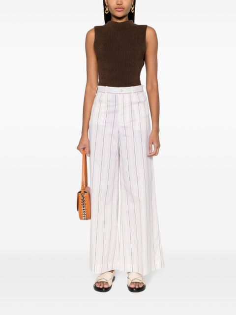 Marni logo-embroidered striped wide trousers - Neutrals