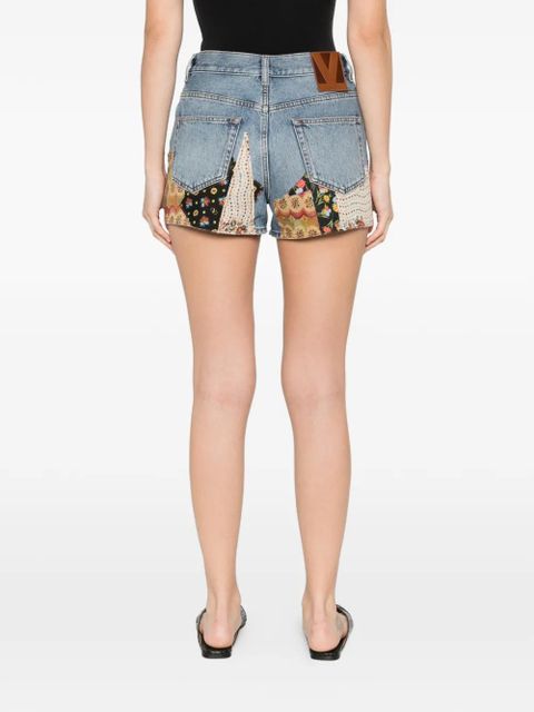 Valentino Garavani patchwork beaded-appliqué denim shorts - Blue