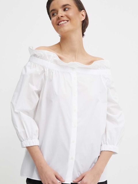 Mos Mosh bluzka bawełniana damska kolor biały gładka