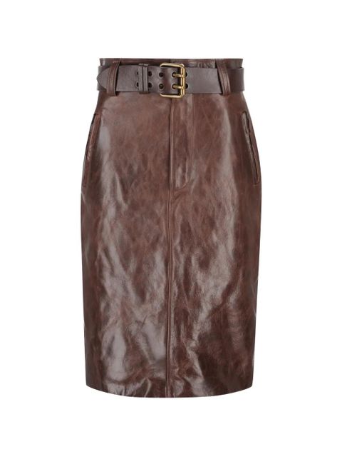 Saint Laurent belted leather midi skirt - Brown - zdjęcie produktu nr 1