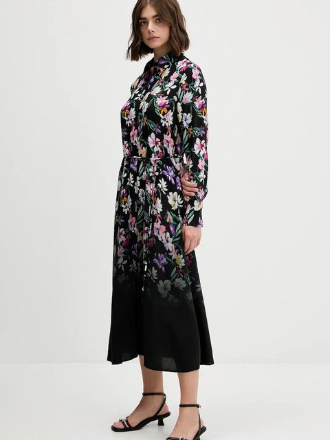 Desigual sukienka CAMISERO ACRIL kolor czarny midi prosta 25WWVW11 - zdjęcie produktu nr 2