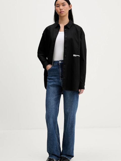 Karl Lagerfeld Jeans koszula bawełniana damska kolor czarny relaxed z kołnierzykiem klasycznym A3W11010 - zdjęcie produktu nr 2