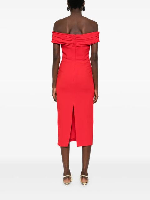 Self-Portrait off-shoulder crepe midi dress - Red