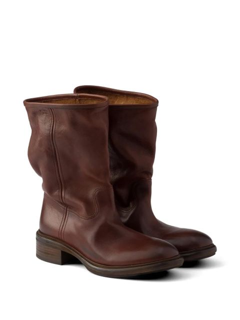 Prada Vintage-effect leather boots - Brown - zdjęcie produktu nr 2