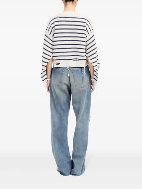 MM6 Maison Margiela striped cotton knit cardigan - White