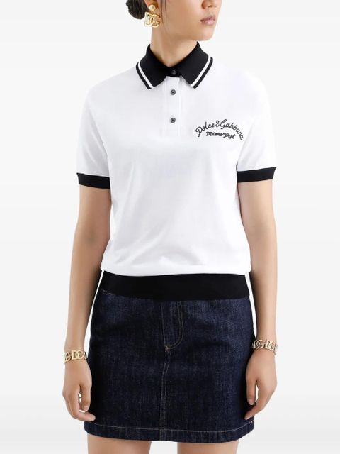 Dolce & Gabbana logo-embroidered cotton polo top - White - zdjęcie produktu nr 2