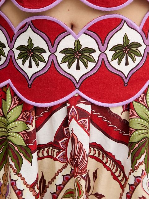 Farm Rio spódnica z dodatkiem lnu kolor czerwony midi rozkloszowana 344016