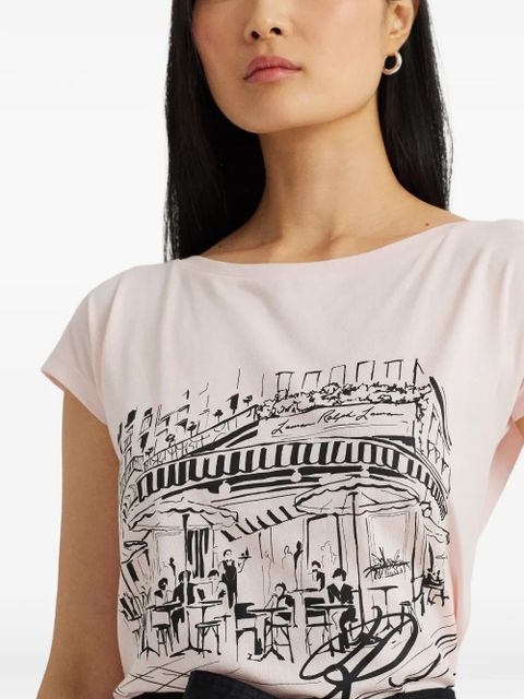 Lauren Ralph Lauren graphic-print boat-neck T-shirt - Pink