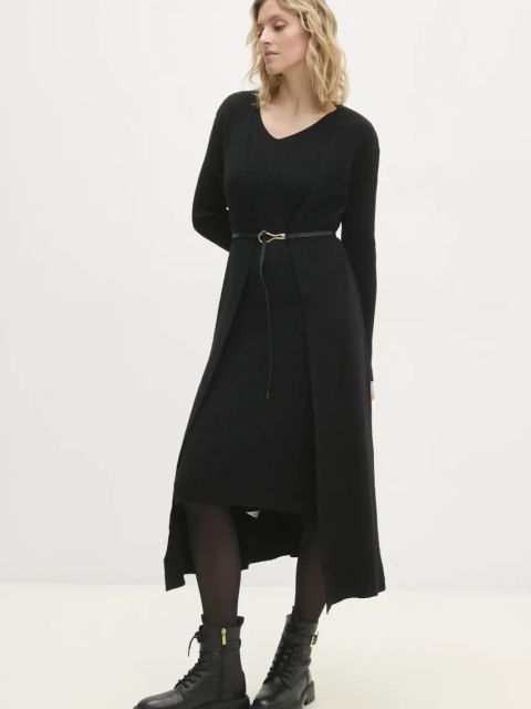 Answear.LAB sukienka i kardigan kolor czarny