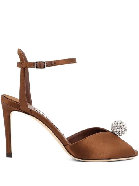 Jimmy Choo 85mm Sacora crystal-embellished sandals - Brown