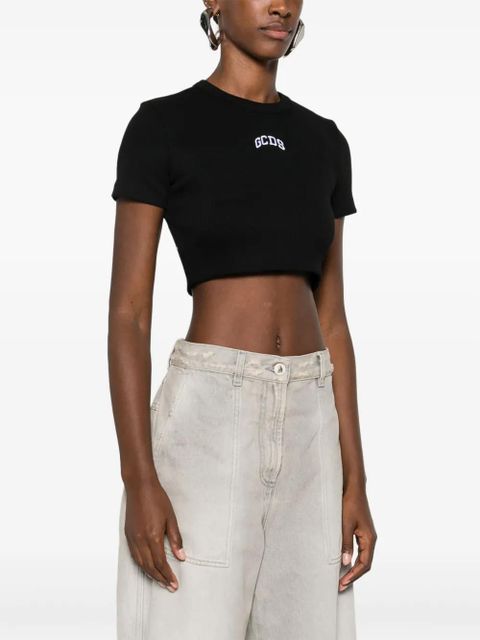 GCDS logo cropped T-shirt - Black