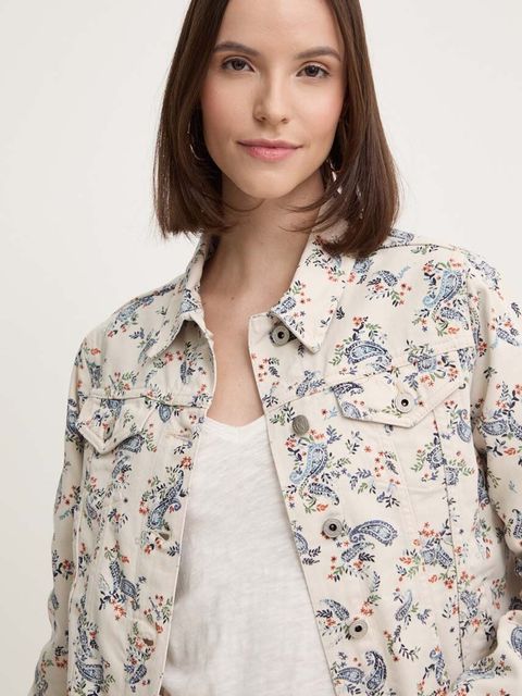 Pepe Jeans kurtka jeansowa REGULAR JACKET PAISLEY damska kolor beżowy przejściowa PL402409