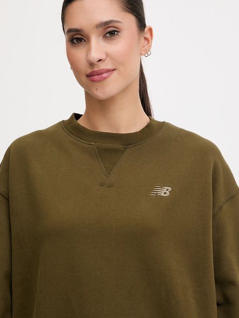 New Balance bluza bawełniana damska kolor zielony gładka WT41500WDL