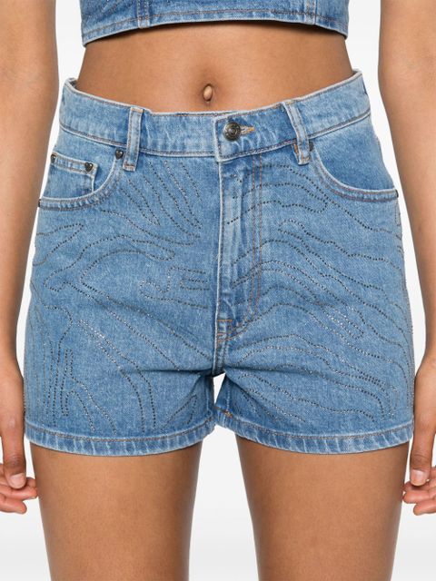 ROTATE BIRGER CHRISTENSEN rhinestoned high-rise denim shorts - Blue
