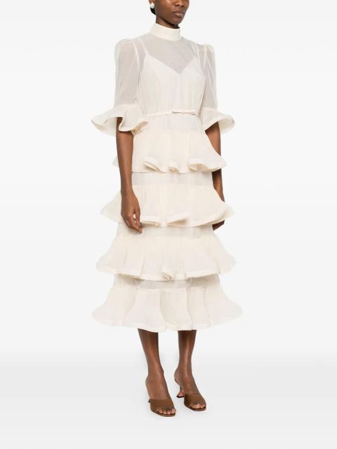 ZIMMERMANN ruffled layered midi dress - Neutrals