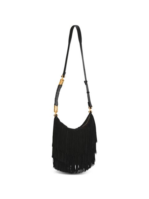 Balmain Ebene hobo fringed suede shoulder bag - Black