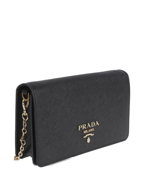 Prada logo-detail leather clutch bag - Black