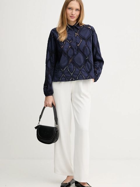 Mos Mosh bluzka bawełniana NOLIN damska kolor niebieski gładka 174010