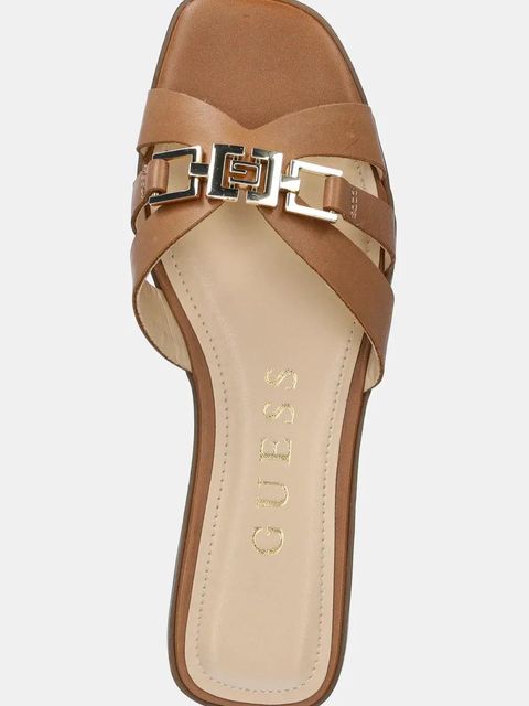 Guess klapki skórzane REALLA damskie kolor brązowy FLJRLL LEA19