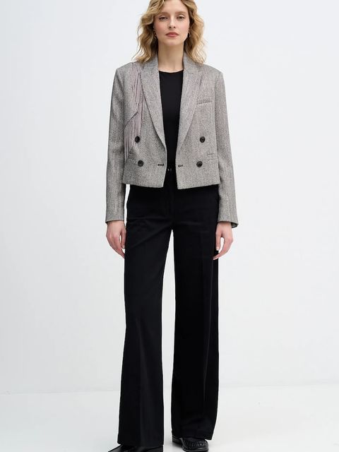 Sisley spodnie damskie kolor czarny szerokie high waist 4AI6LE03G