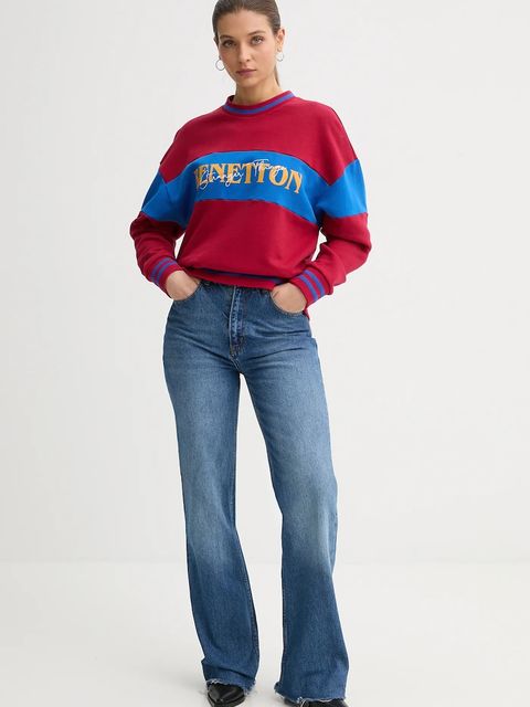 United Colors of Benetton bluza bawełniana x Stranger Things kolor bordowy z nadrukiem 342ZU10BA