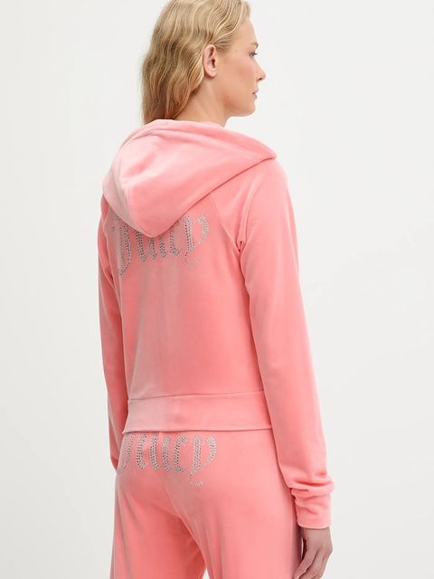 Juicy Couture bluza damska kolor różowy z kapturem z aplikacją JCWA122001