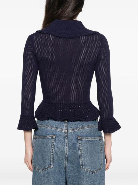 Self-Portrait charm-detail scalloped-trim cardigan - Blue