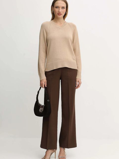 Armani Exchange sweter z dodatkiem wełny damski kolor beżowy lekki XW001335 AF13774 - zdjęcie produktu nr 2