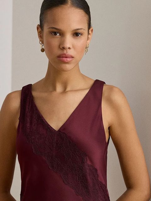 Lauren Ralph Lauren sukienka kolor bordowy midi rozkloszowana 253P03568