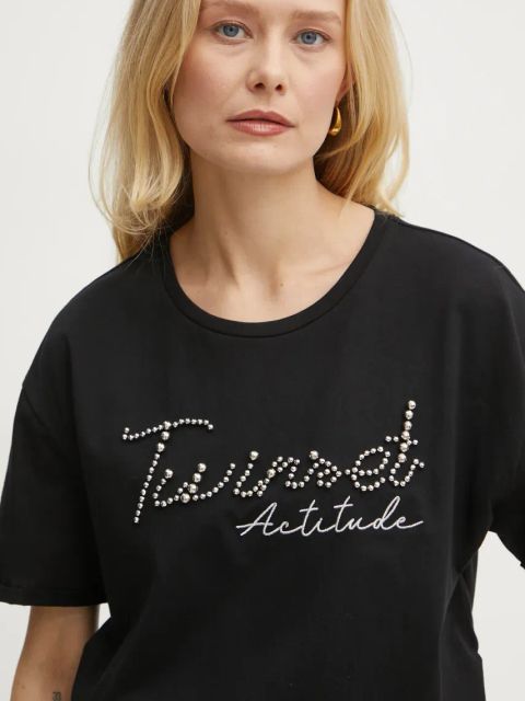 Twinset t-shirt bawełniany damski kolor czarny 251AP2162