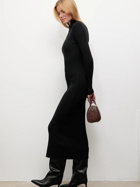 Answear.LAB sukienka z kaszmirem kolor czarny midi dopasowana