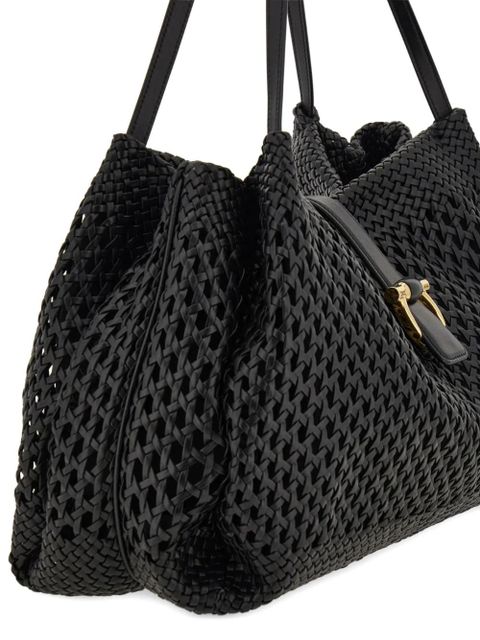 Ferragamo large woven-effect leather tote bag - Black