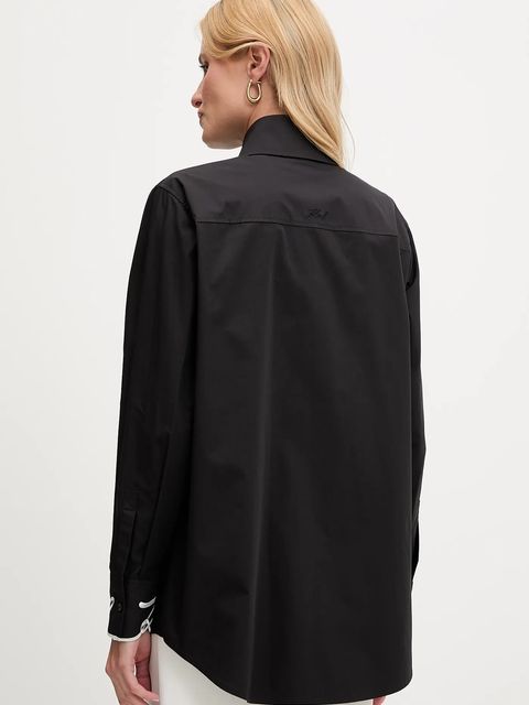 Karl Lagerfeld koszula bawełniana damska kolor czarny regular z kołnierzykiem klasycznym A3W11023 - zdjęcie produktu nr 2