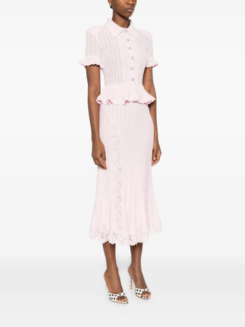 Self-Portrait pointelle peplum knit dress - Pink