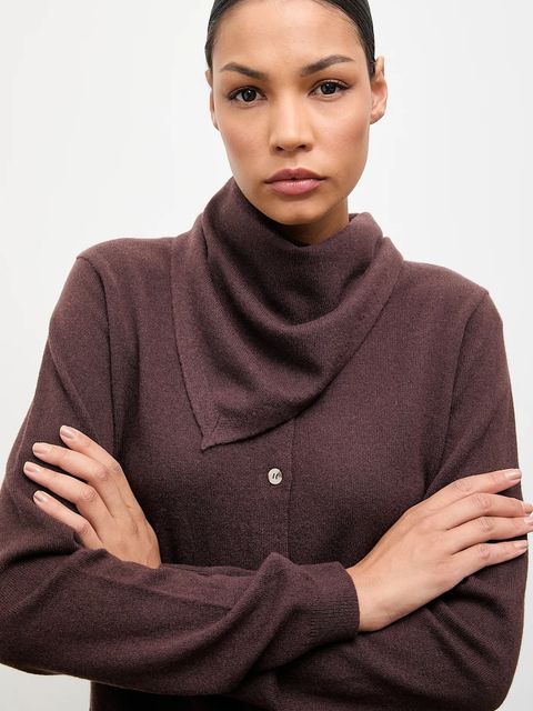 Answear.LAB kardigan z wełny merino z apaszką damski kolor brązowy lekki - zdjęcie produktu nr 1